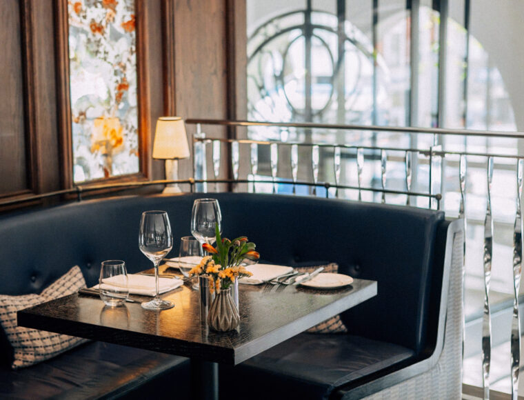 Elegant dining room interior at Indigo at One Aldwych in Covent Garden, London