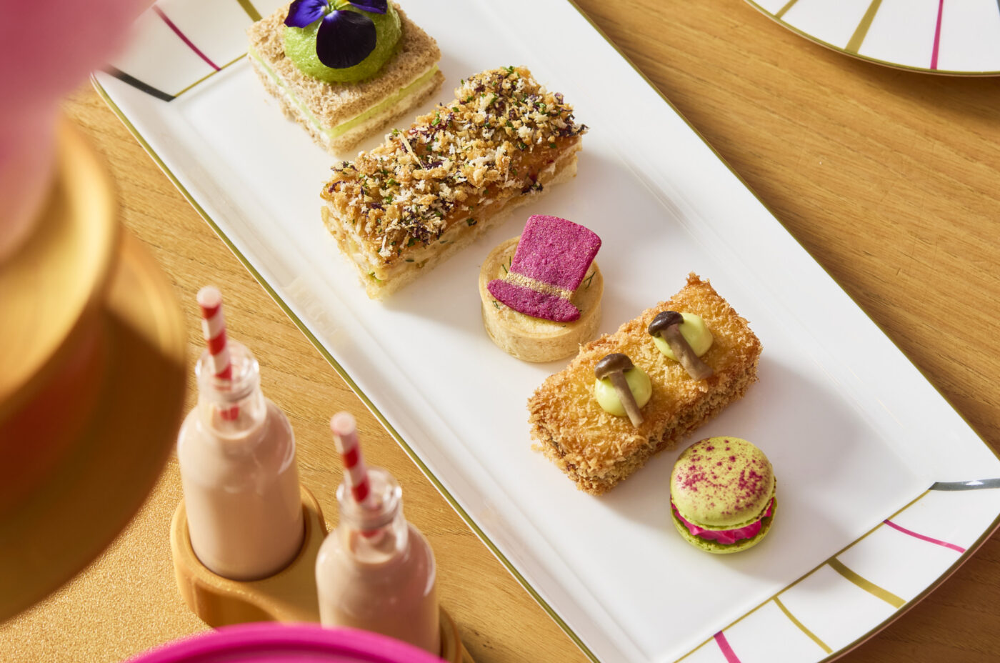 One Aldwych Charlie and the Chocolate Factory Afternoon Tea with imaginative desserts, savoury bites and themed sweet treats in Covent Garden, London.
